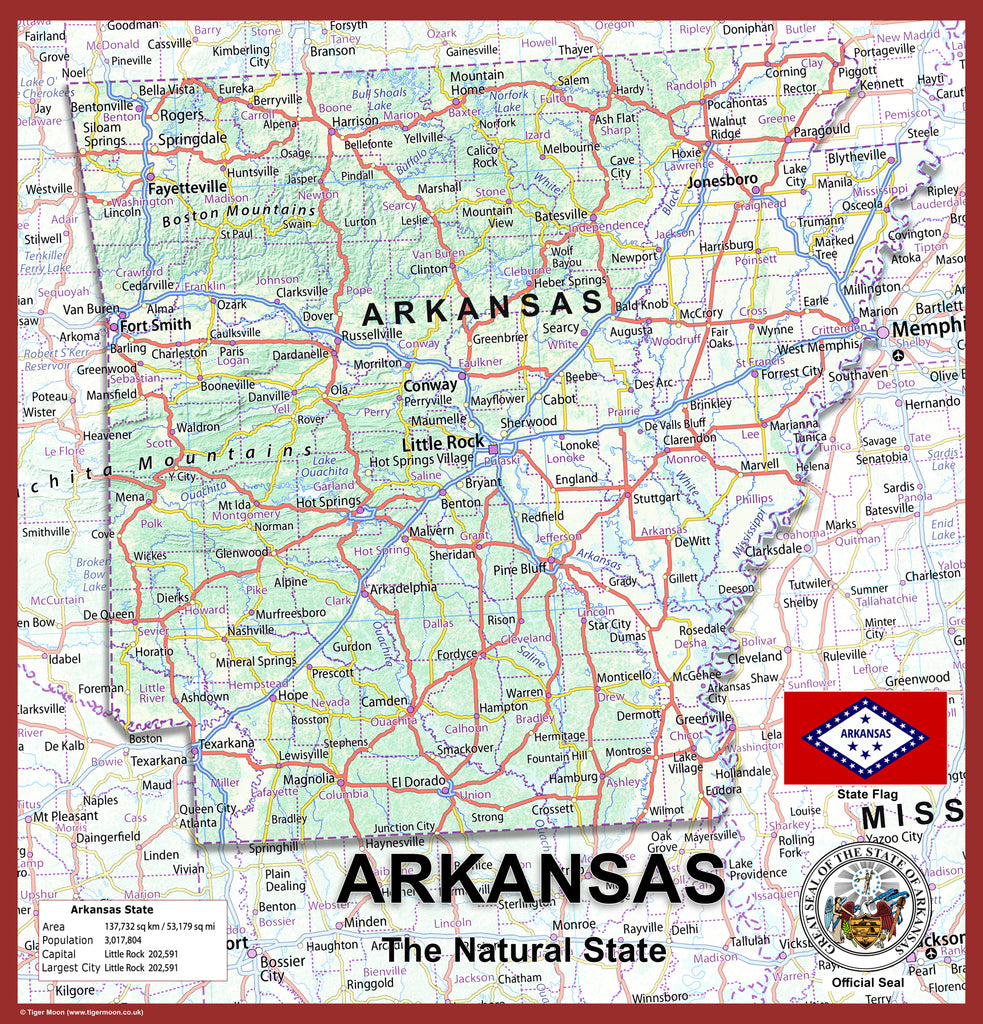 Arkansas Physical State Map | I Love Maps