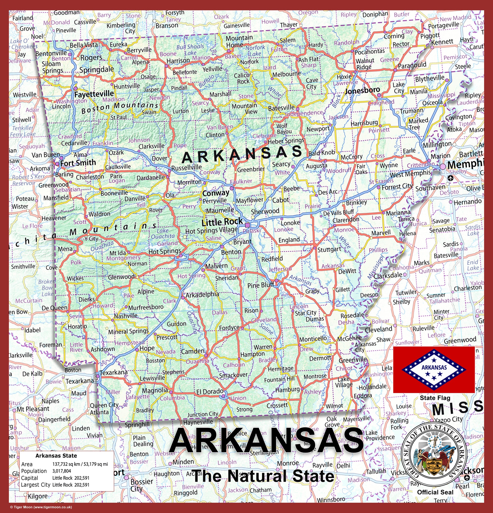 Arkansas Physical State Map– I Love Maps