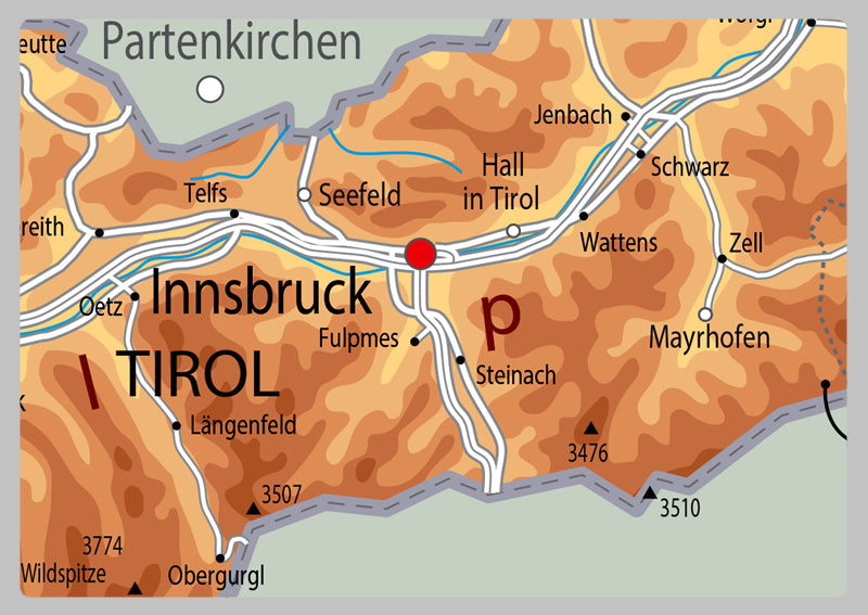 Physical Map of Austria - The Oxford Collection