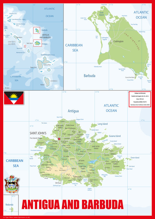 Physical Map of Antigua & Barbuda - The Oxford Collection