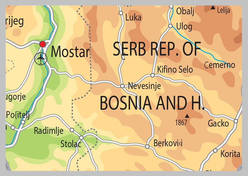 Physical Map of Bosnia - The Oxford Collection