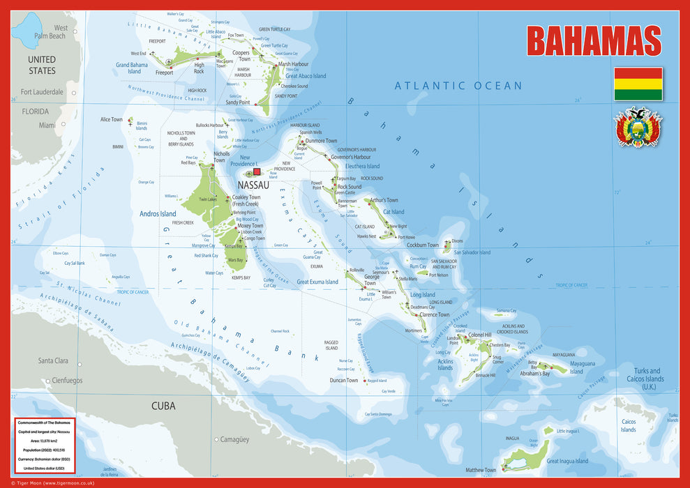 Physical Map of the Bahamas - The Oxford Collection