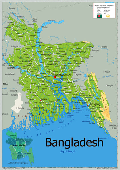 Physical Map of Bangladesh - The Oxford Collection– I Love Maps