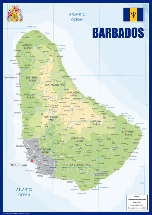Physical Map of Barbados - The Oxford Collection