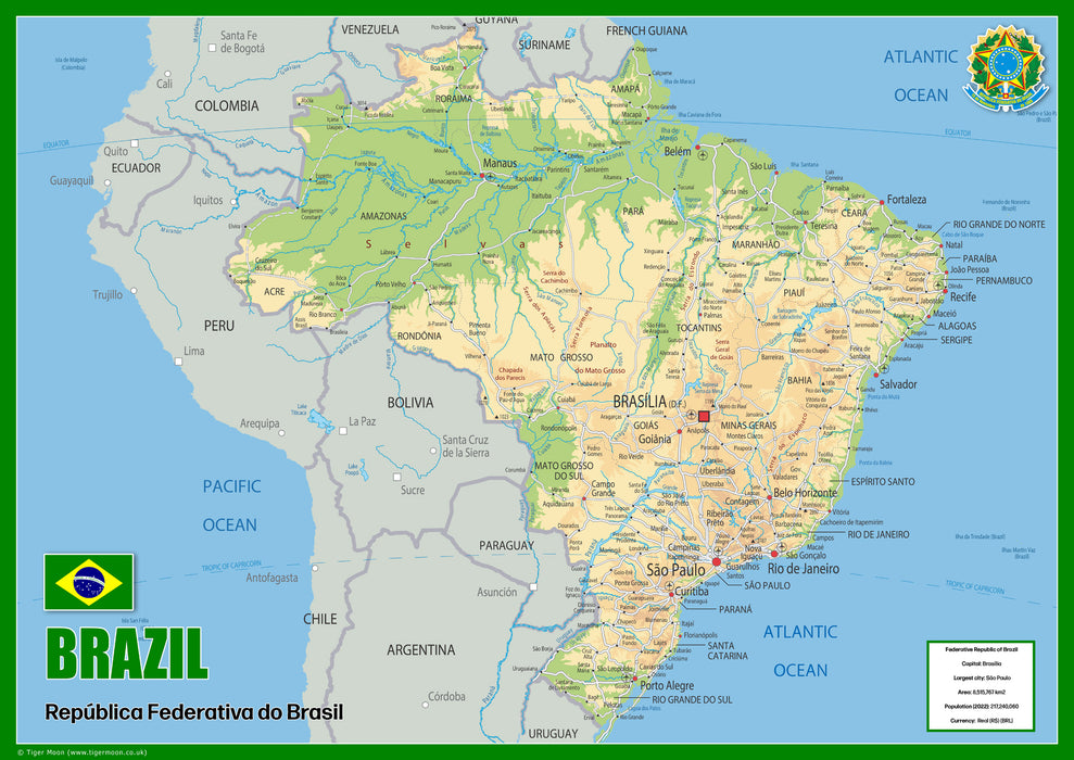 Physical Map of Brazil - The Oxford Collection