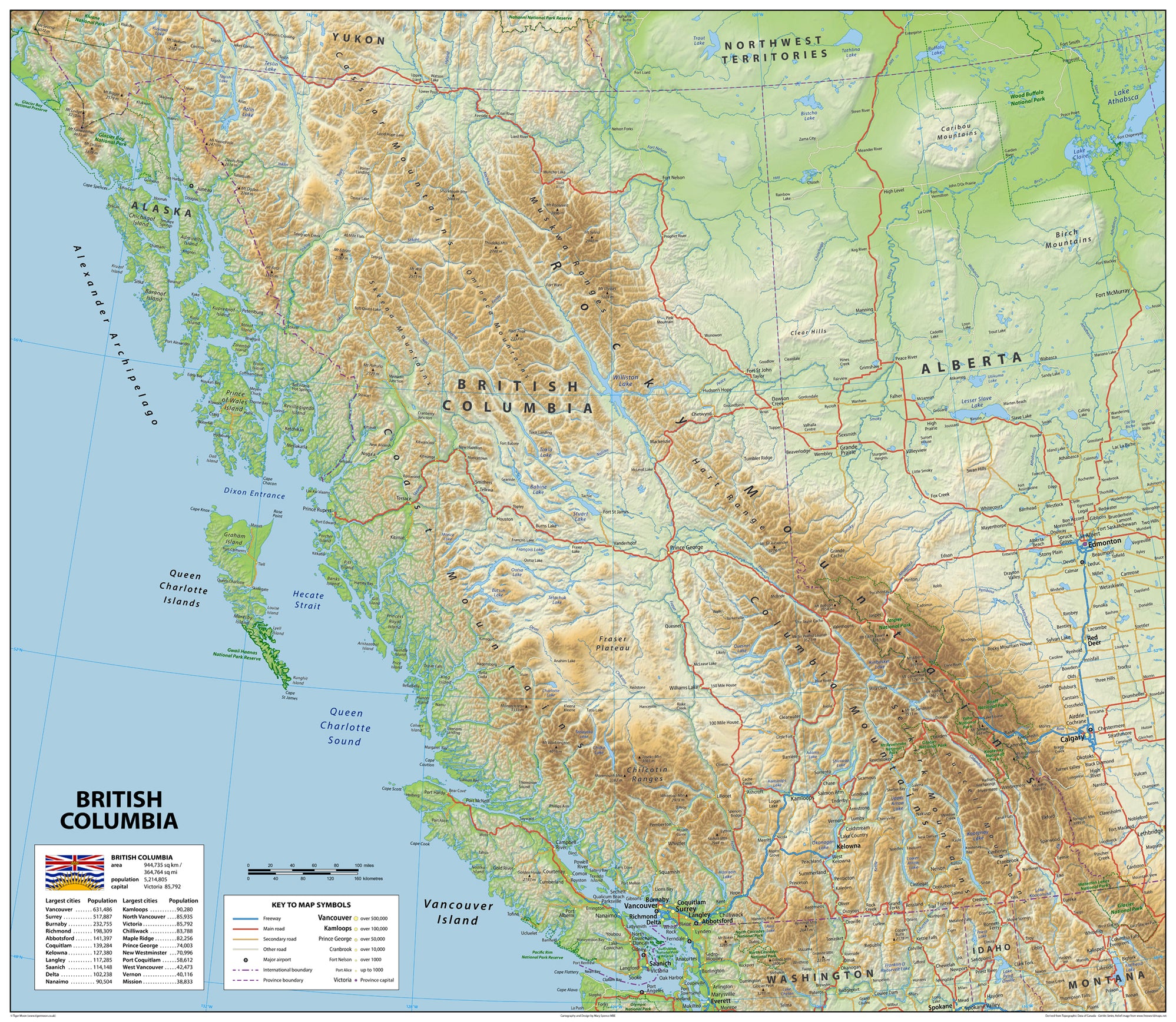 British Columbia Physical Map– I Love Maps