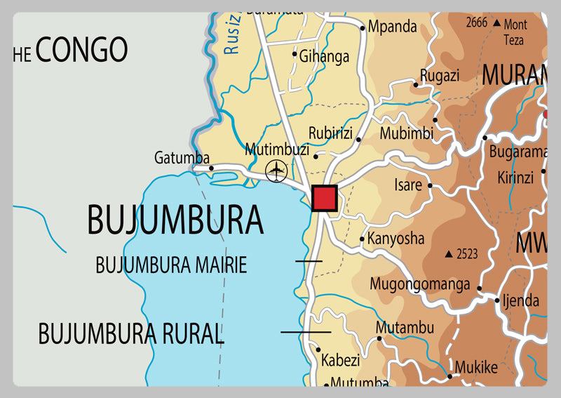 Physical Map of Burundi - The Oxford Collection