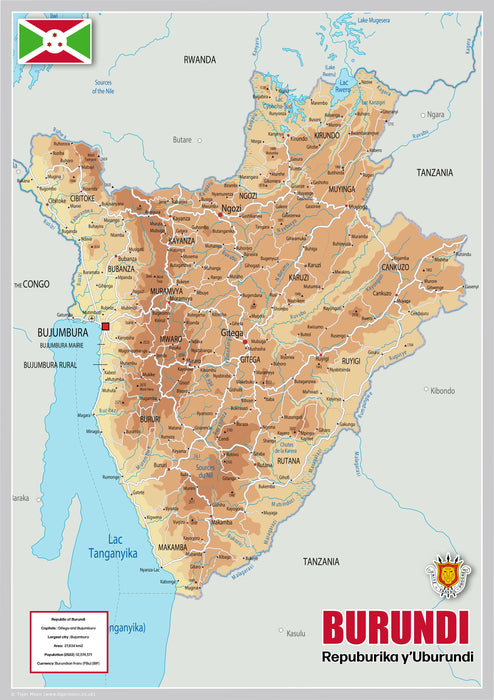 Physical Map of Burundi - The Oxford Collection