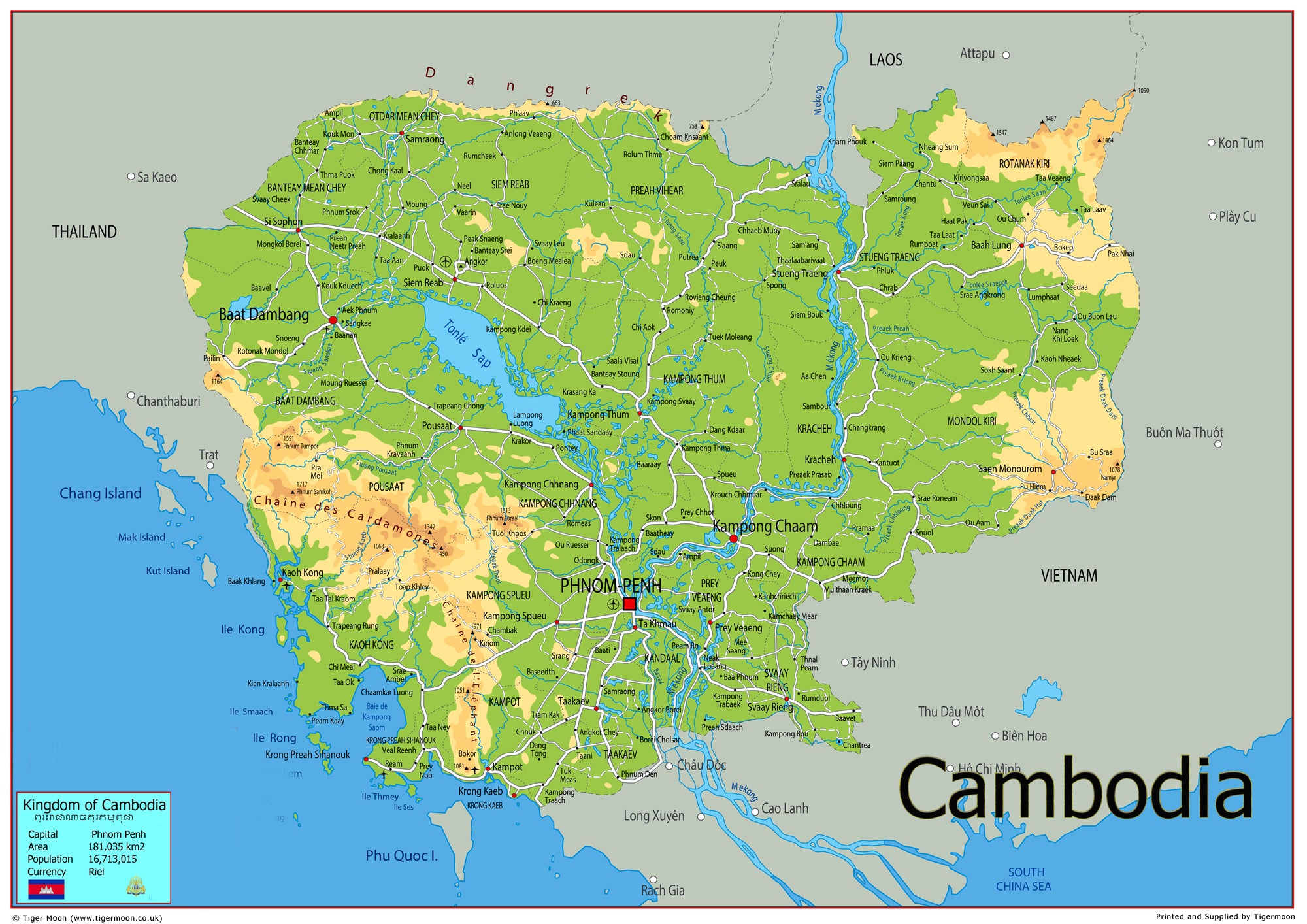 Physical Map of Cambodia - The Oxford Collection– I Love Maps