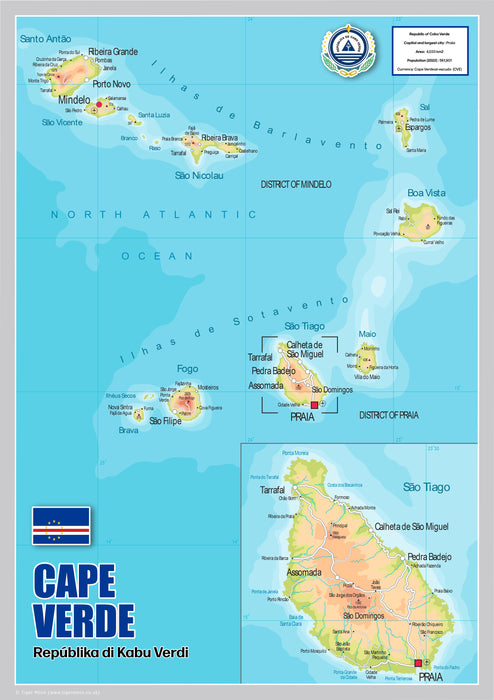Physical Map of Cape Verde - The Oxford Collection