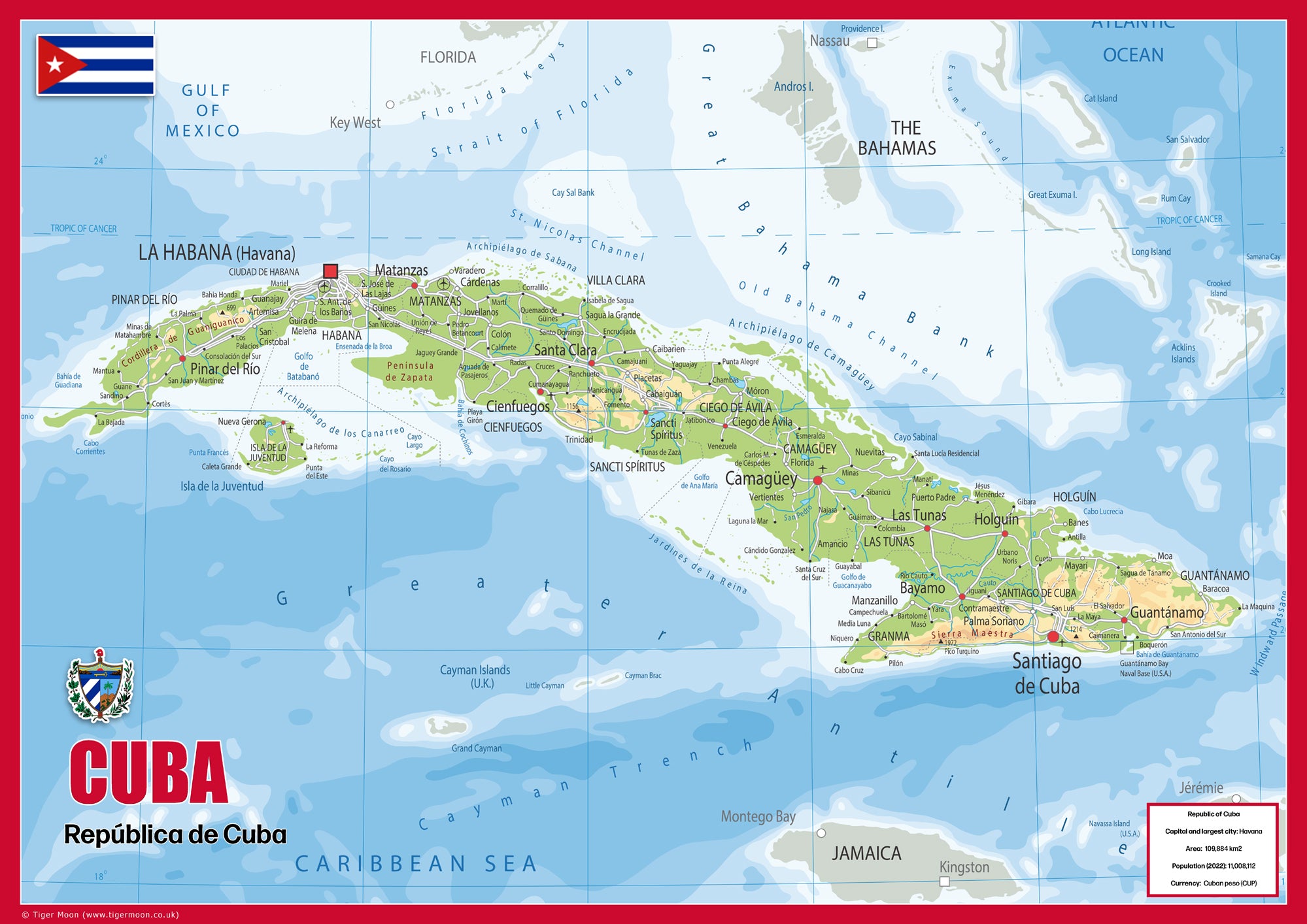 Physical Map of Cuba - The Oxford Collection– I Love Maps