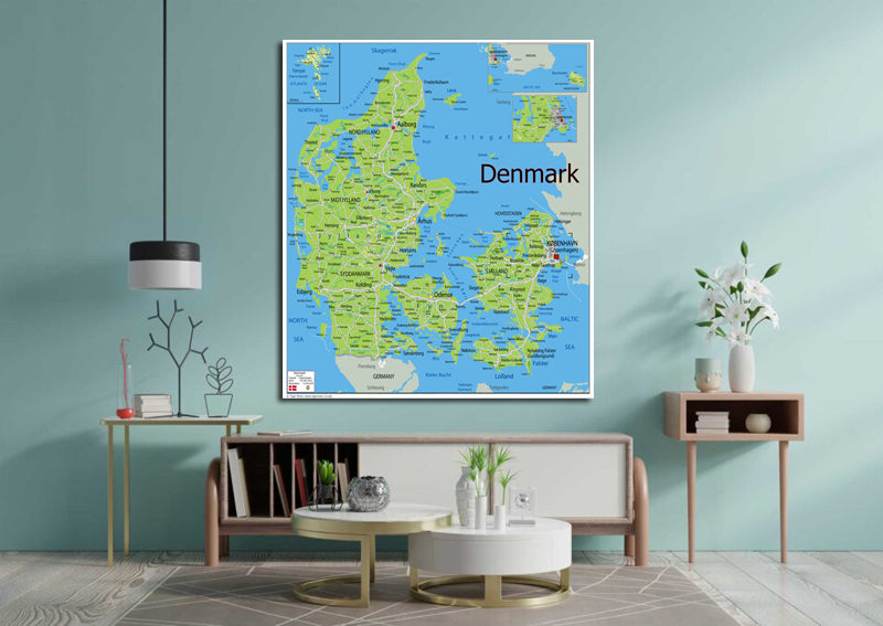 Physical Map of Denmark - The Oxford Collection