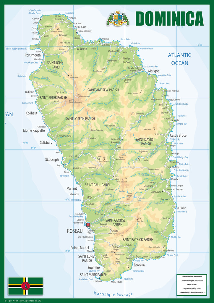 Physical Map of Dominica - The Oxford Collection | I Love Maps