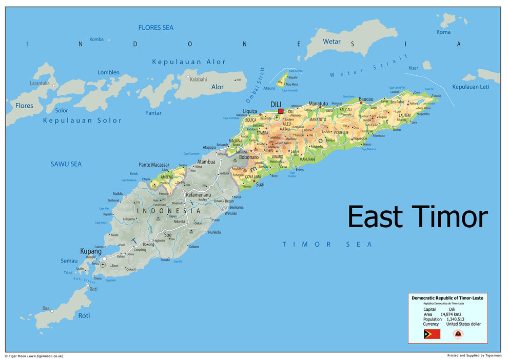 Physical Map of East Timor - The Oxford Collection– I Love Maps