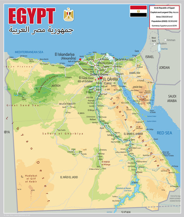 Physical Map of Egypt - The Oxford Collection– I Love Maps