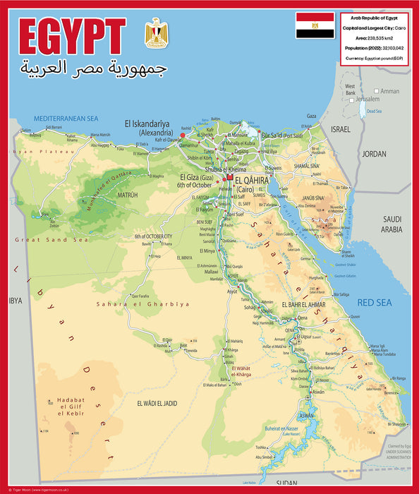 Physical Map of Egypt - The Oxford Collection