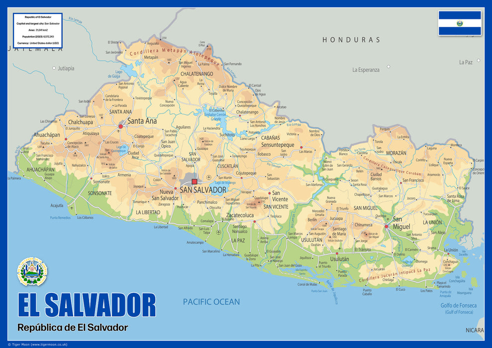 Physical Map of El Salvador - The Oxford Collection– I Love Maps