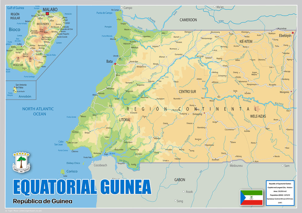 Physical Map of Equatorial Guinea - The Oxford Collection