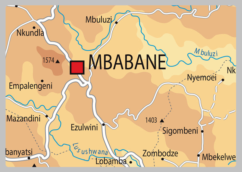 Physical Map of Eswatini - The Oxford Collection