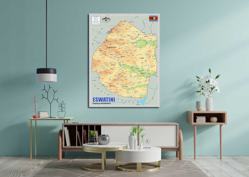 Physical Map of Eswatini - The Oxford Collection