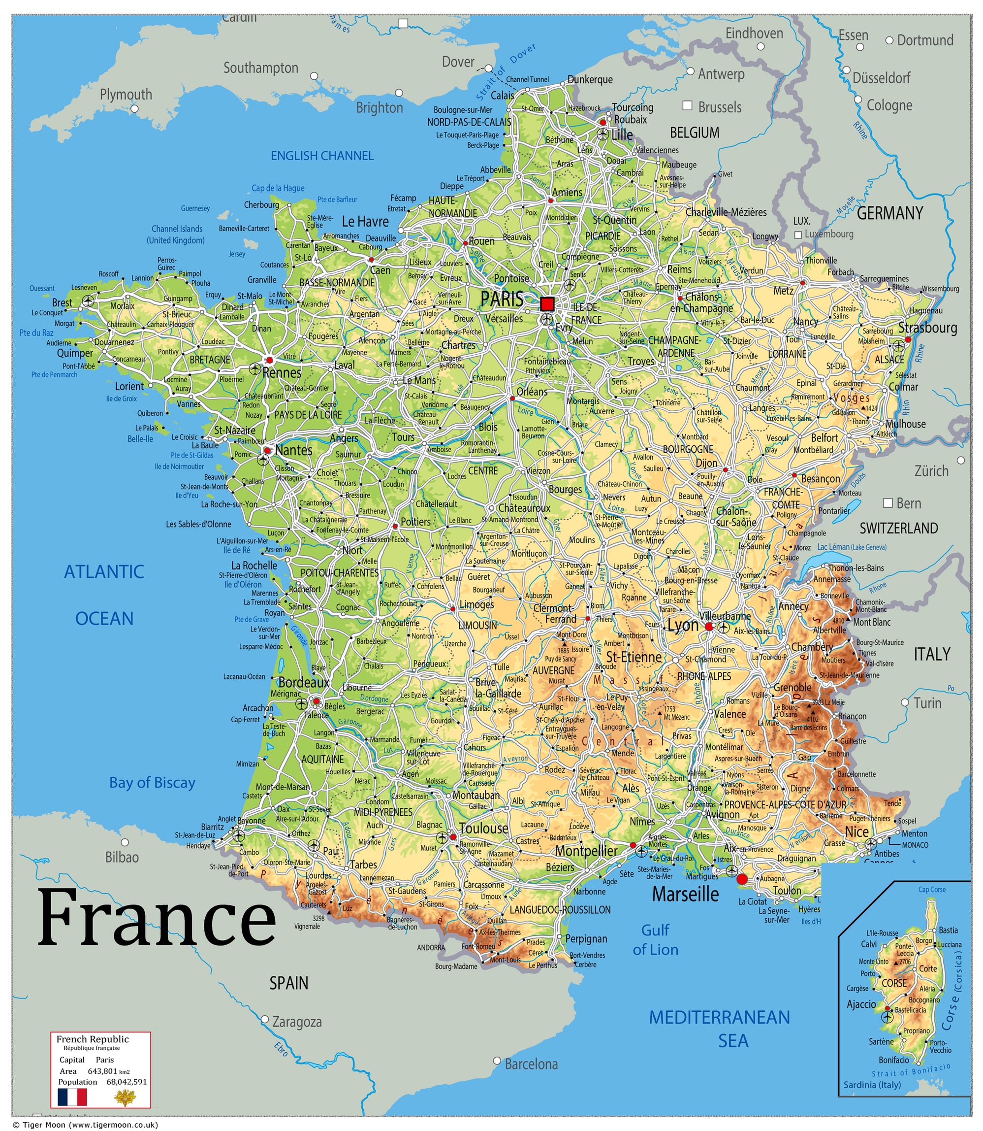 Physical Map Of France - The Oxford Collection– I Love Maps