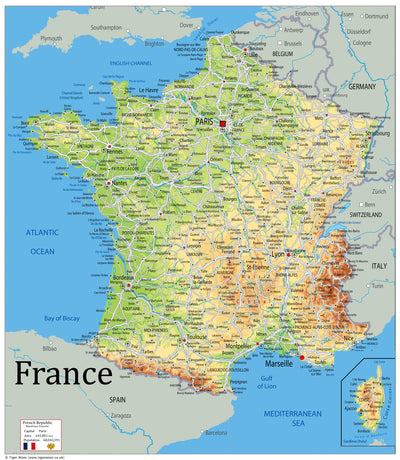 Physical Map of France - The Oxford Collection– I Love Maps