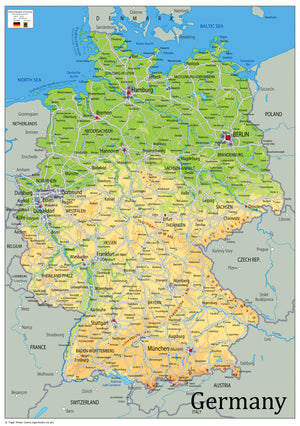 Physical Map of Germany - The Oxford Collection– I Love Maps