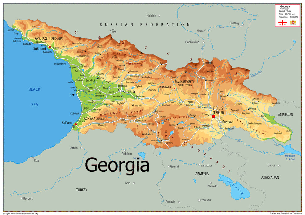 Physical Map of Georgia - The Oxford Collection