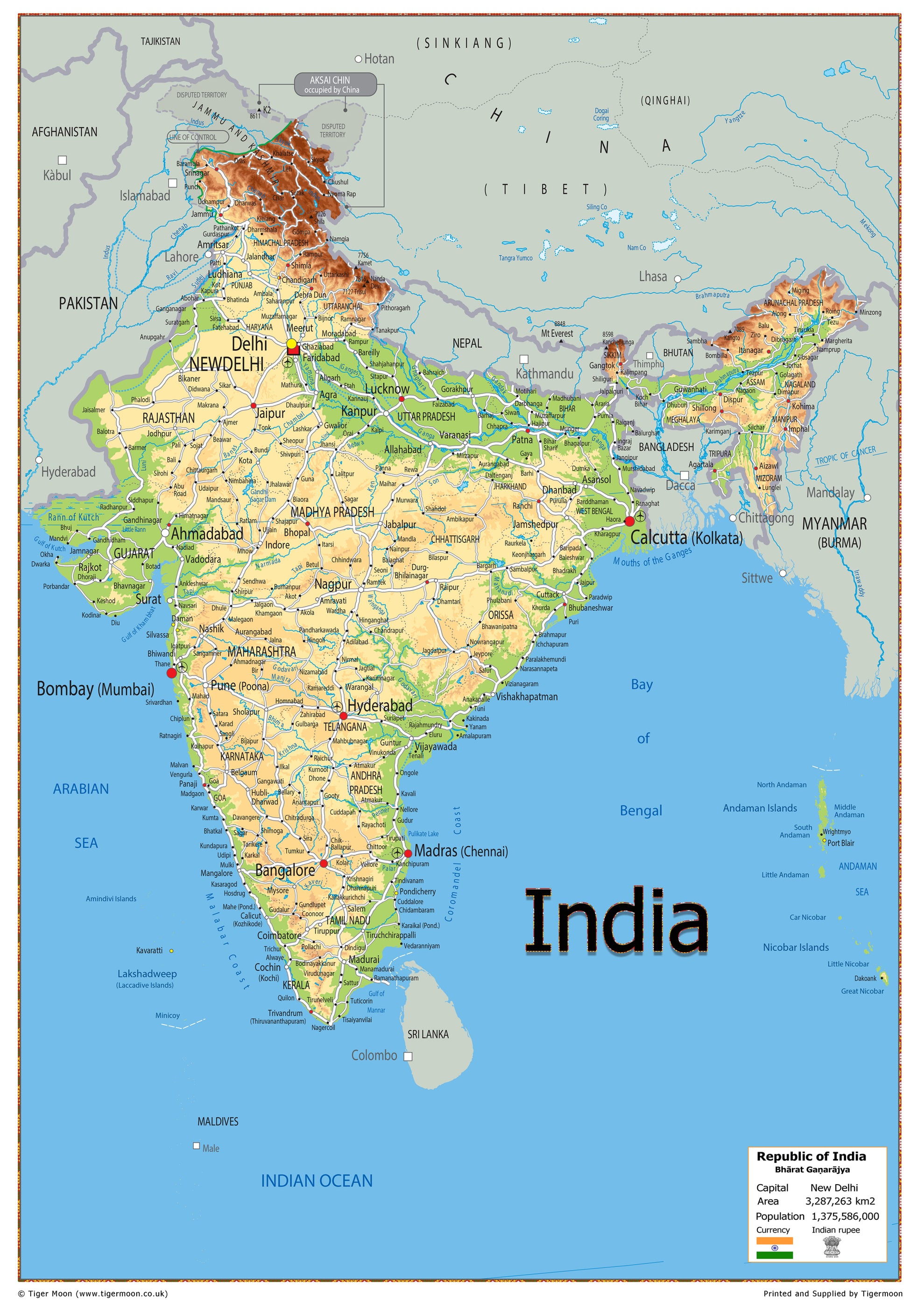 Physical Map of India - The Oxford Collection– I Love Maps