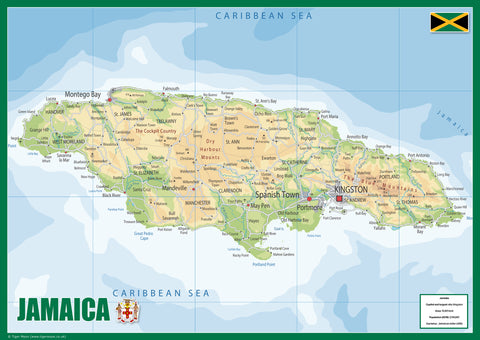 Physical Map of Jamaica - The Oxford Collection | I Love Maps