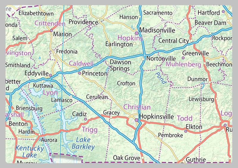 Physical Map of Kentucky