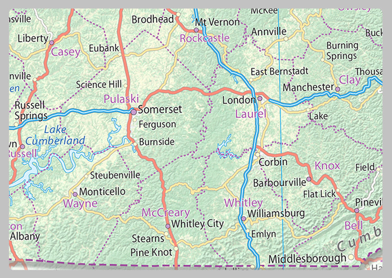 Physical Map of Kentucky