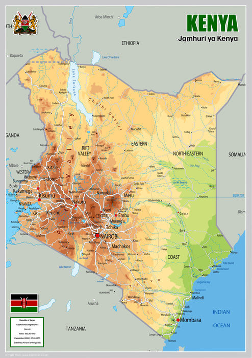 Physical Map of Kenya - The Oxford Collection