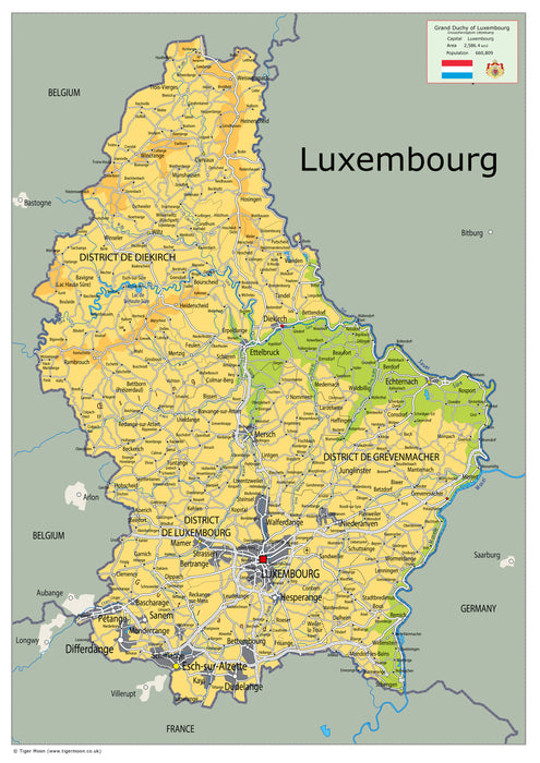 Physical Map of Luxembourg - The Oxford Collection