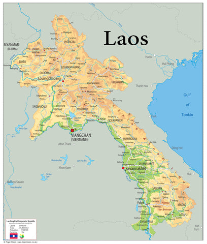 Physical Map of Laos - The Oxford Collection | I Love Maps