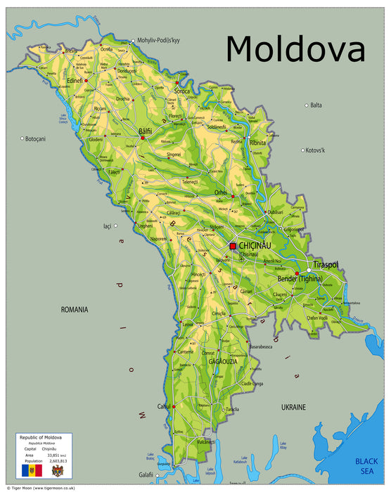 Physical Map of Moldova - The Oxford Collection