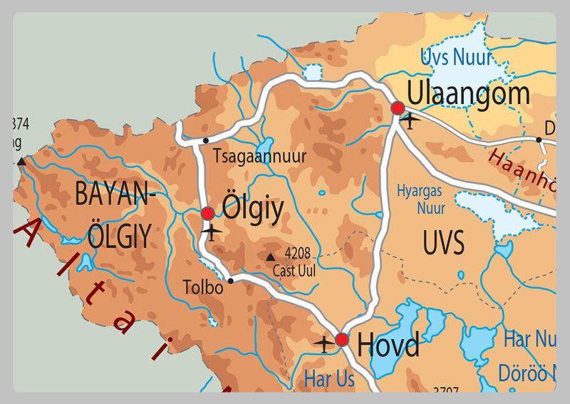 Physical Map of Mongolia - The Oxford Collection