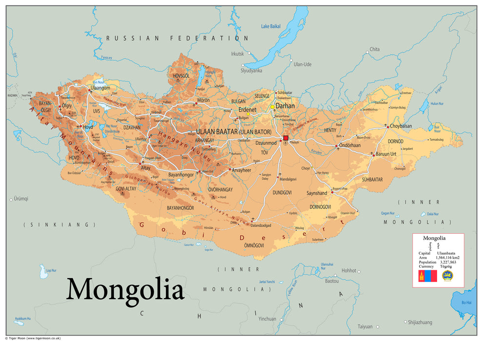 Physical Map of Mongolia - The Oxford Collection