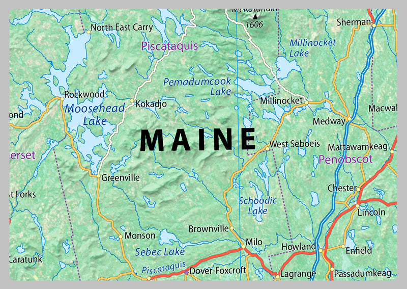 Maine Physical State Map