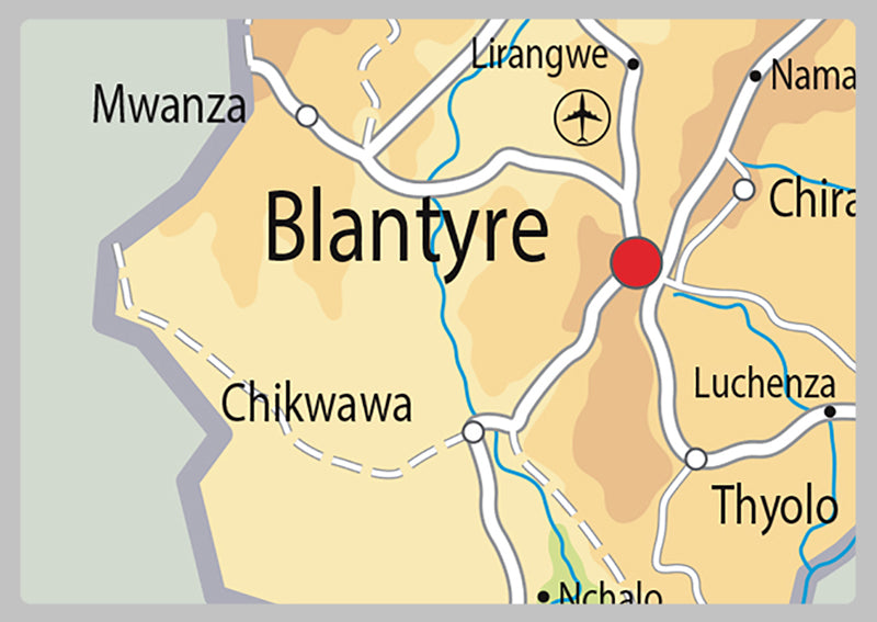 Physical Map of Malawi - The Oxford Collection