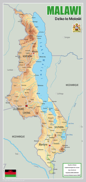 Physical Map of Malawi - The Oxford Collection