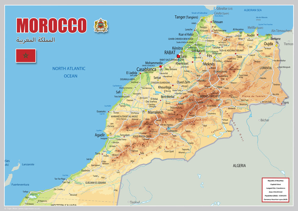 Physical Map of Morocco - The Oxford Collection