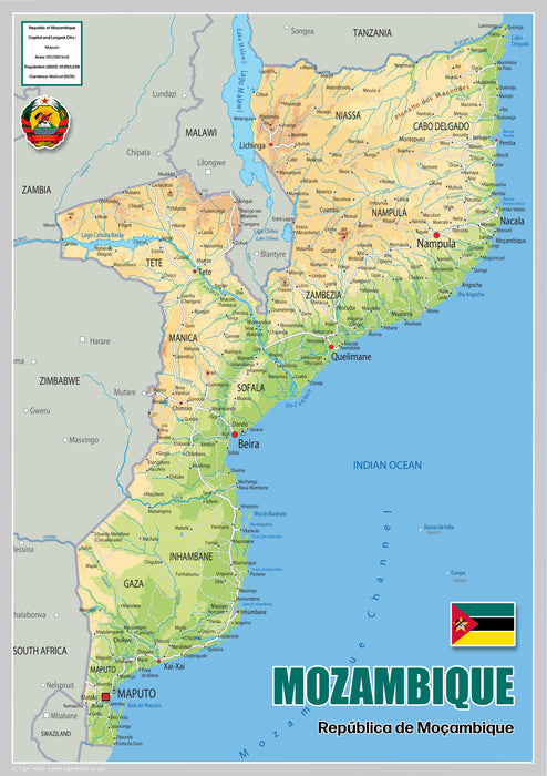 Physical Map of Mozambique - The Oxford Collection