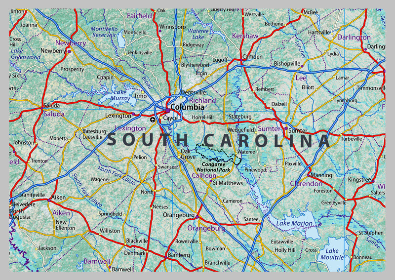 North & South Carolina Physical State Map | I Love Maps