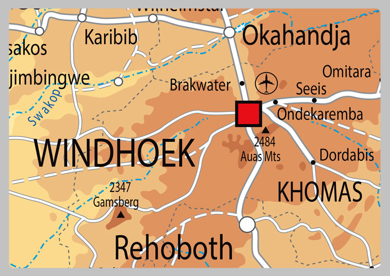 Physical Map of Namibia - The Oxford Collection