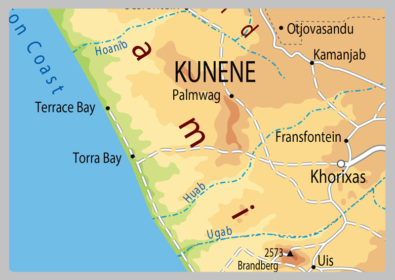 Physical Map of Namibia - The Oxford Collection