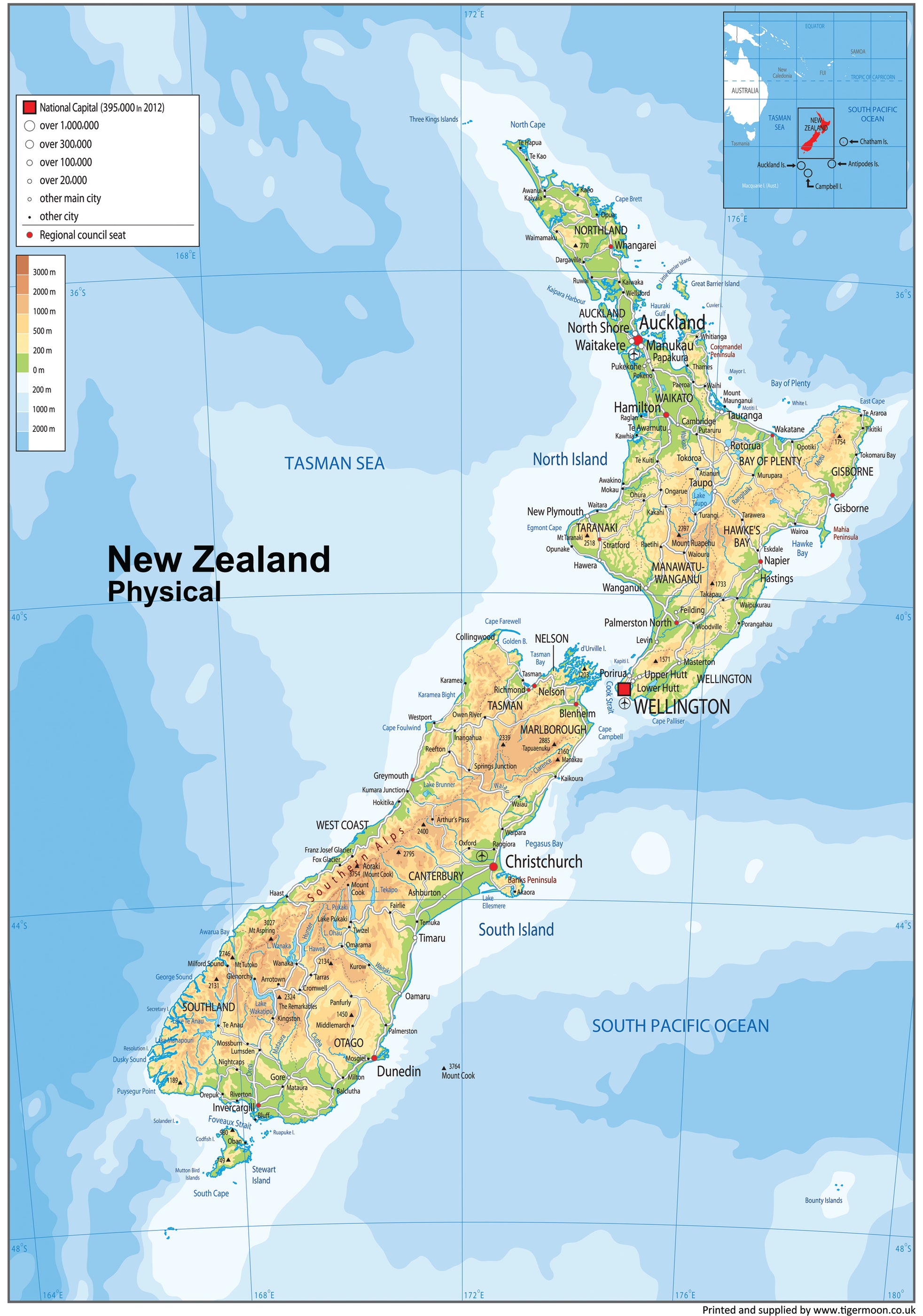 New Zealand Physical Map– I Love Maps