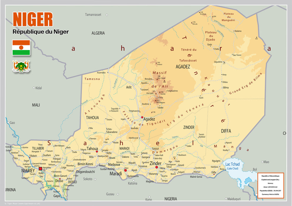 Physical Map of Niger - The Oxford Collection