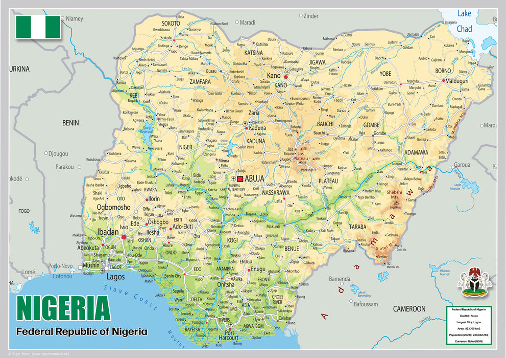 Physical Map of Nigeria - The Oxford Collection