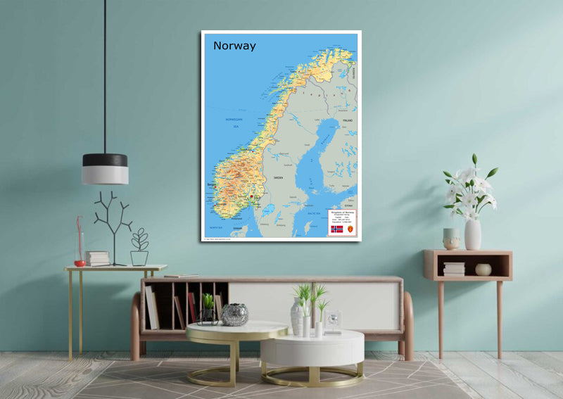 Physical Map of Norway - The Oxford Collection